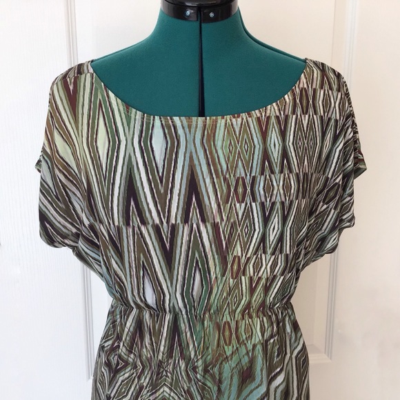 Tres Bien Brown and Teal Empire Waist Top, Medium - Picture 4 of 16